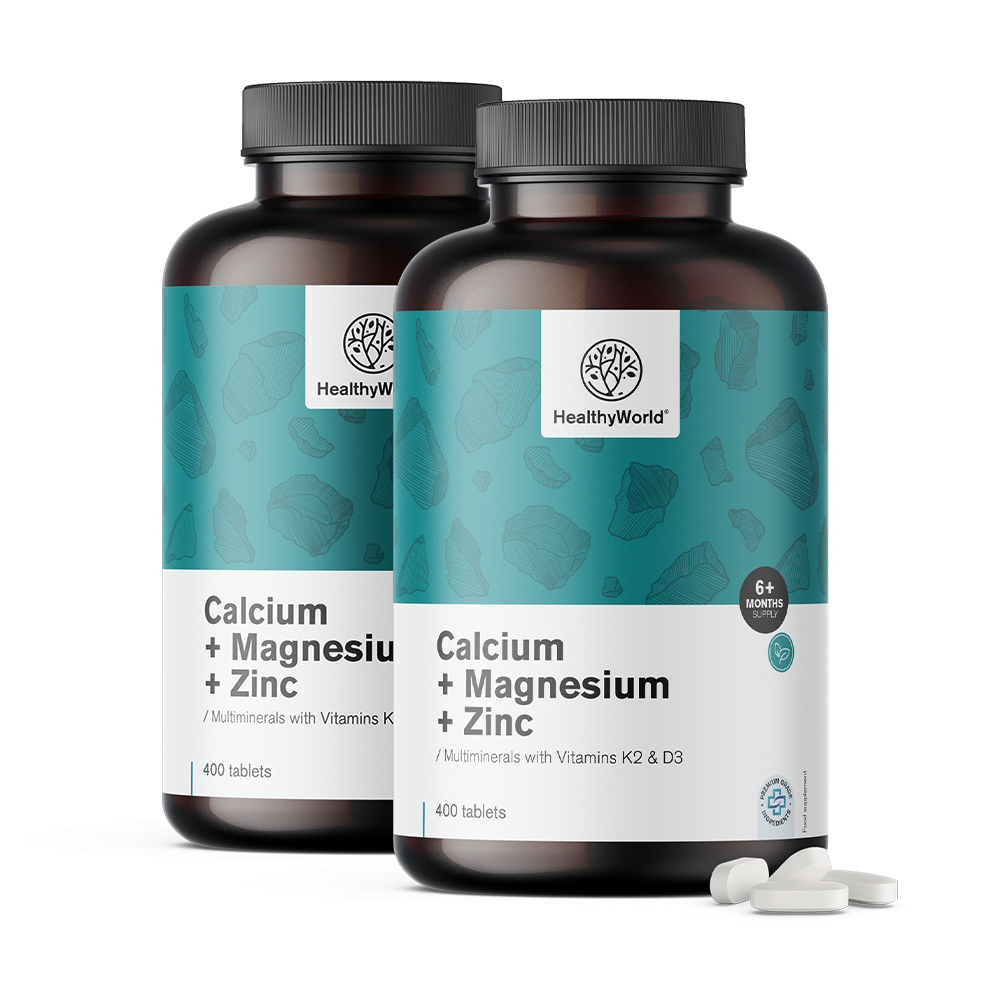 Calcio + magnesio + zinc en tabletas para el suministro anual completo.
