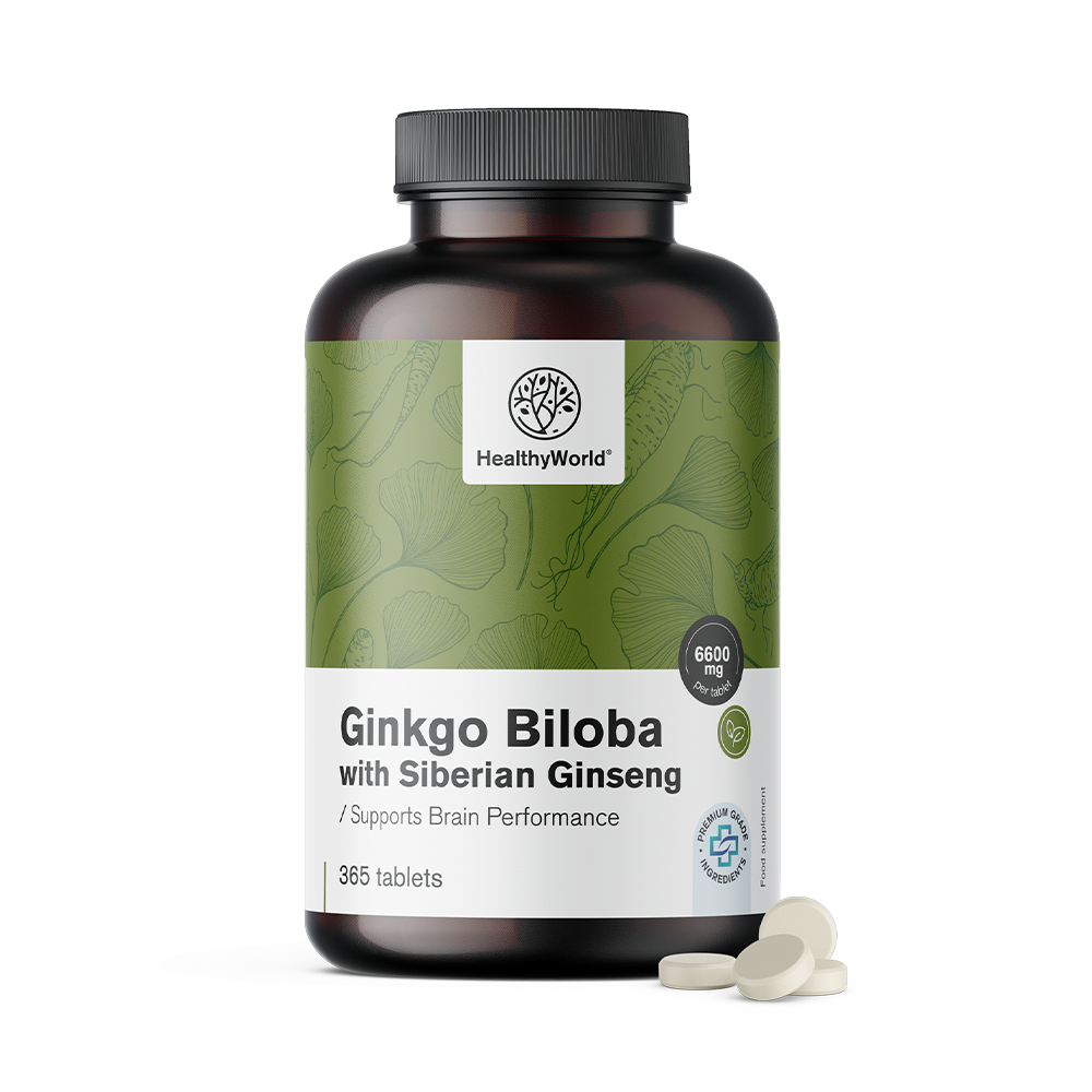 Ginkgo biloba con ginseng siberiano en tabletas.