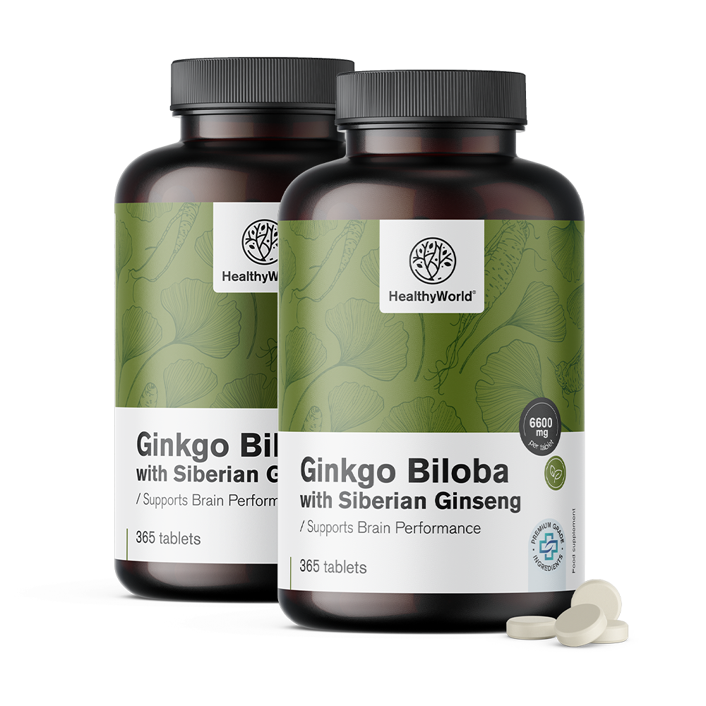 Ginkgo biloba con ginseng siberiano en tabletas.