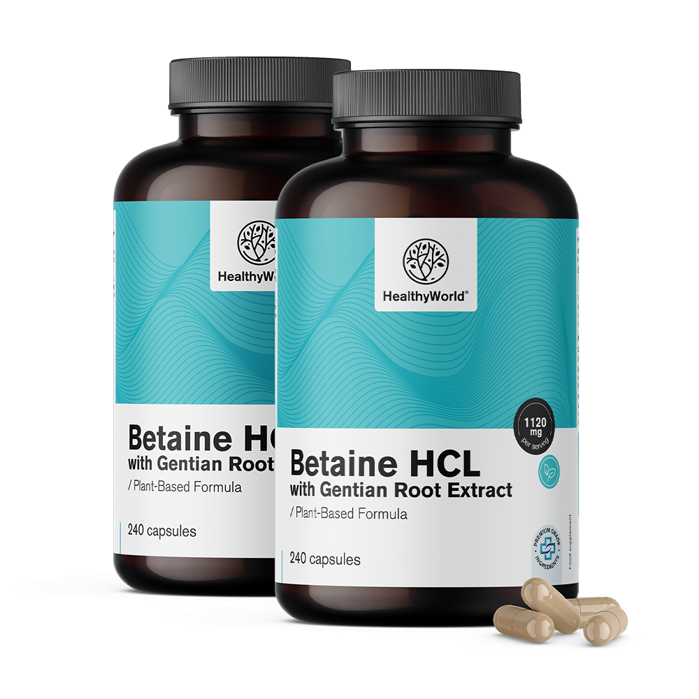 Betain HCL 1120 mg con enzima de genciana.