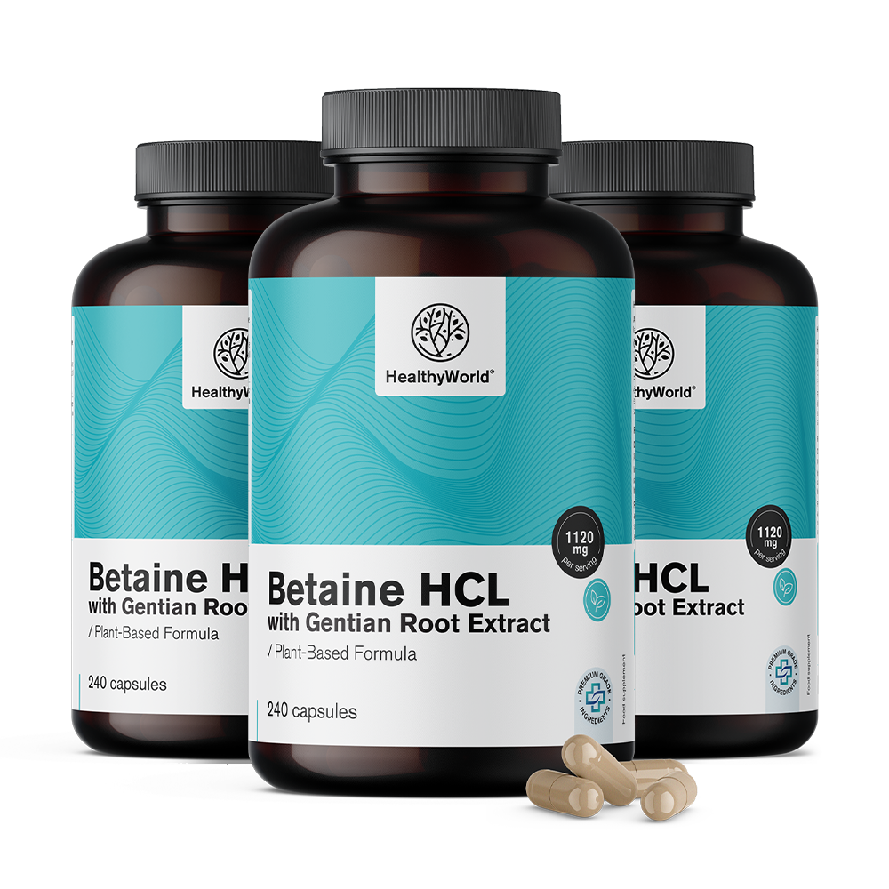 Betain HCL 1120 mg con enzima de genciana.