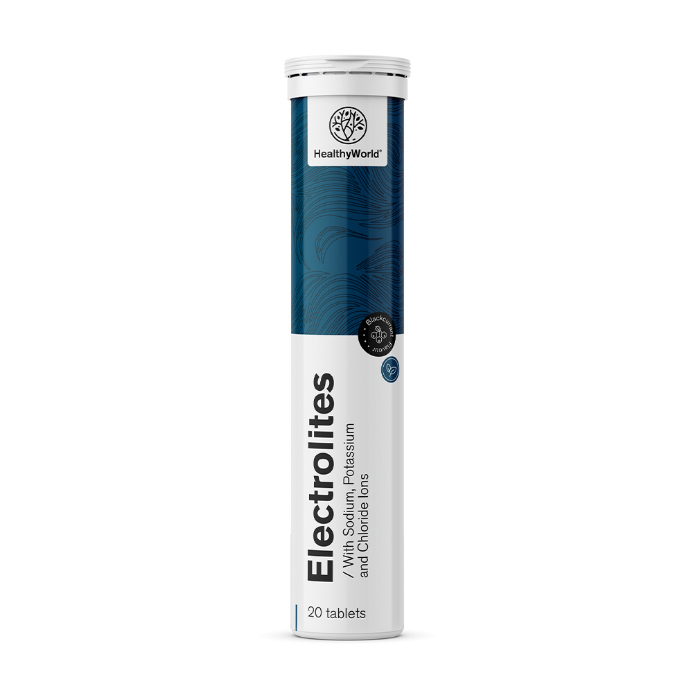 Electrolitos - tabletas efervescentes con sabor a grosella negra.
