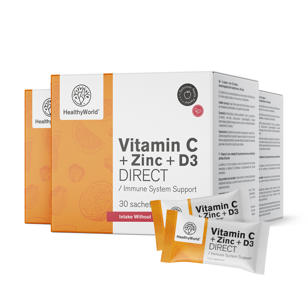 Vitamina C 500 + Zinc + D3 DIRECT con sabor a manzana