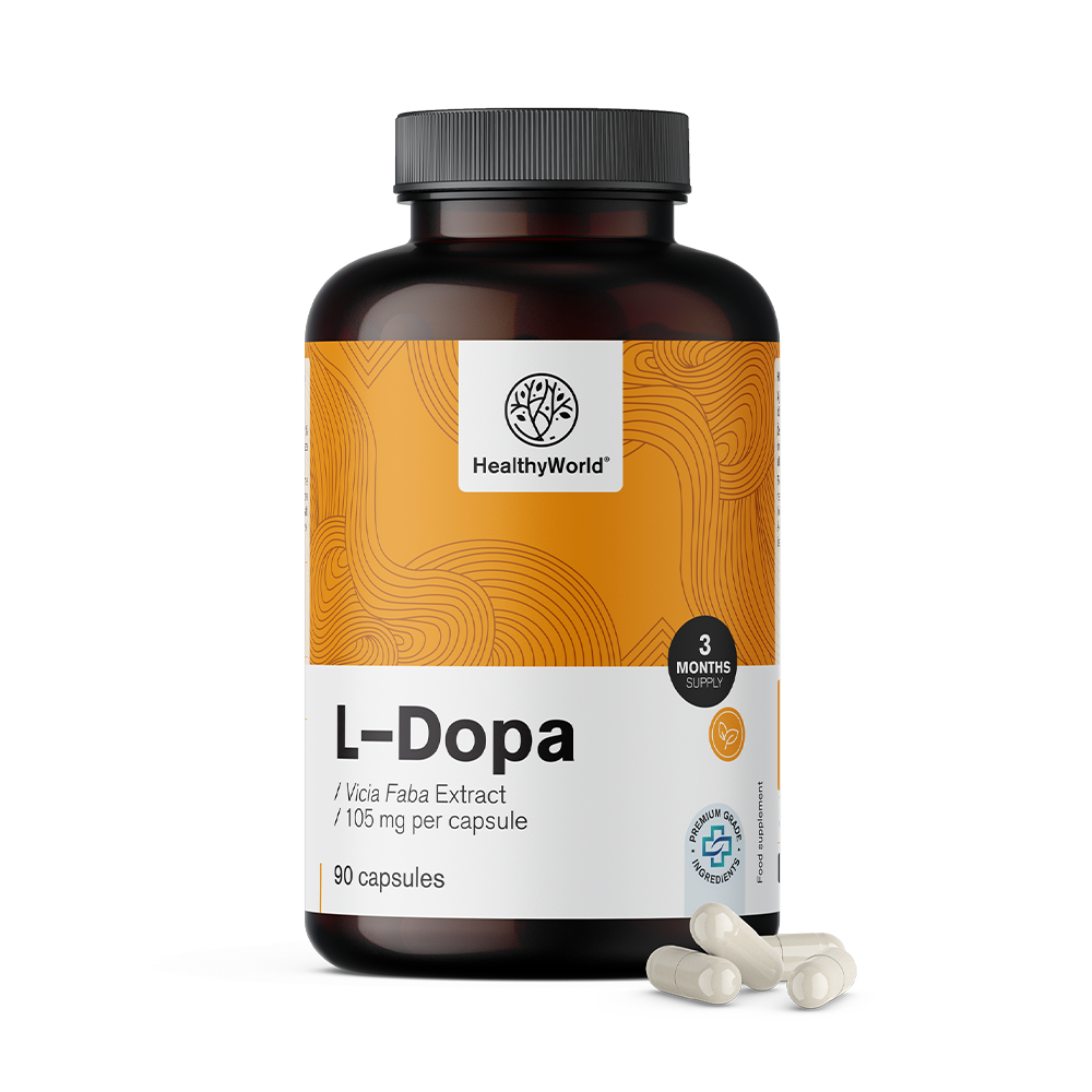L-dopa 105 mg - de extracto de frijol. L-dopa 105 mg - de extracto de haba.