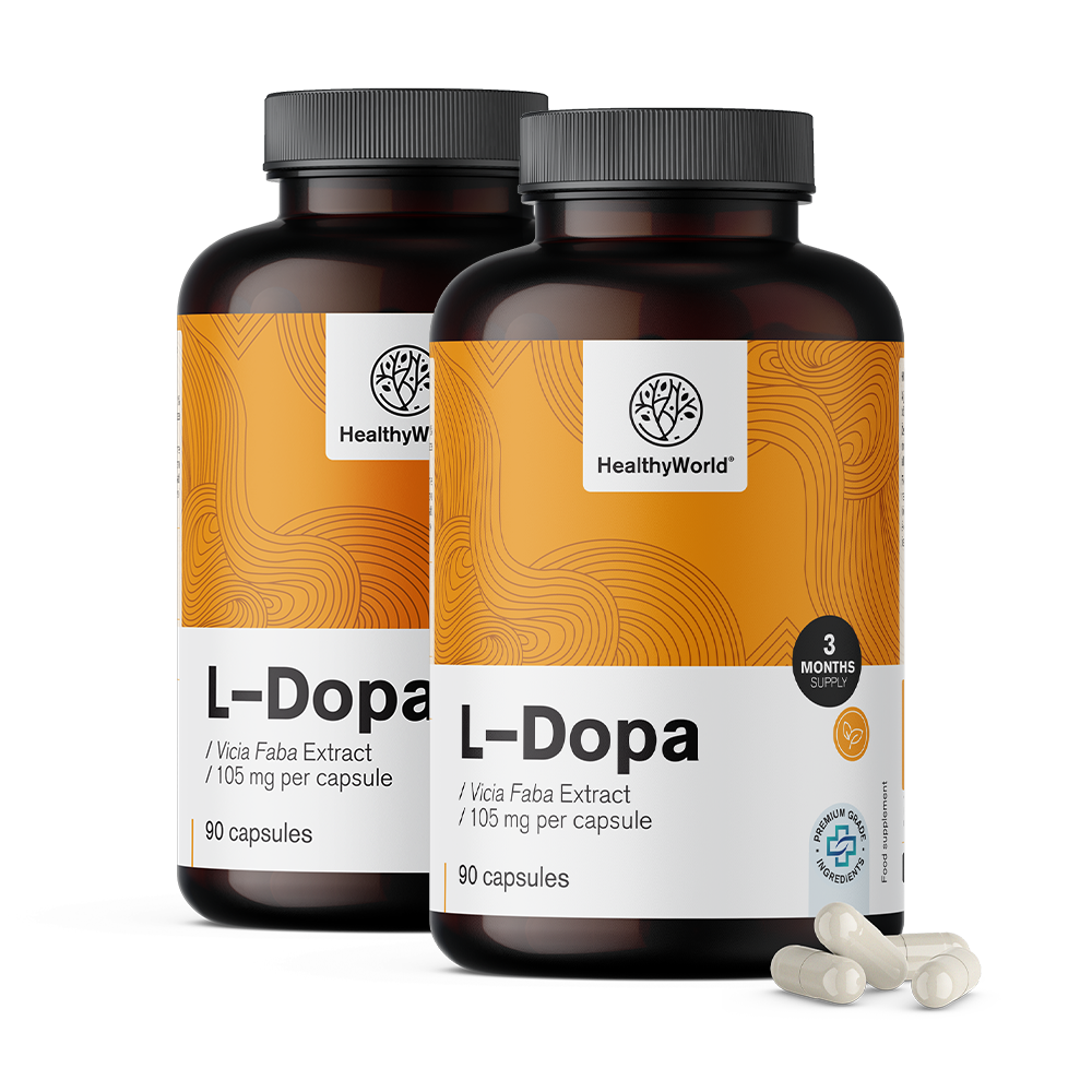 L-dopa 105 mg - de extracto de frijol. L-dopa 105 mg - de extracto de haba.