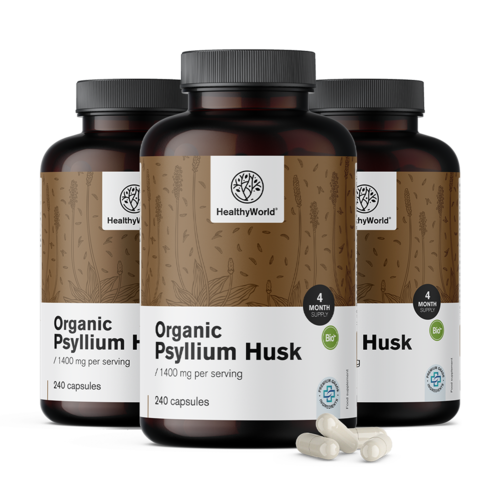 3x BIO Psilium (llantén indio) 1400 mg, en total 720 cápsulas