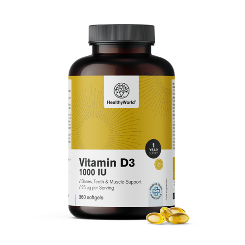Vitamina D3 1000 UI, 360 cápsulas blandas